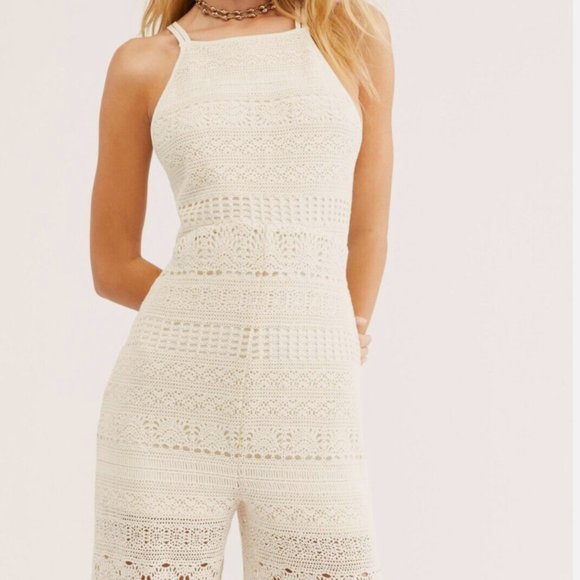 Free People Moon Bay Crochet One-Piece Jumpsuit size Medium MSRP: $198 - Picture 6 of 13